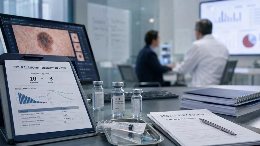 Replimune Group’s RP1 melanoma therapy remains under FDA review after advisers backed the treatment in a 10-3 vote, keeping focus on whether IGNYTE trial data can support approval. Representative image.
