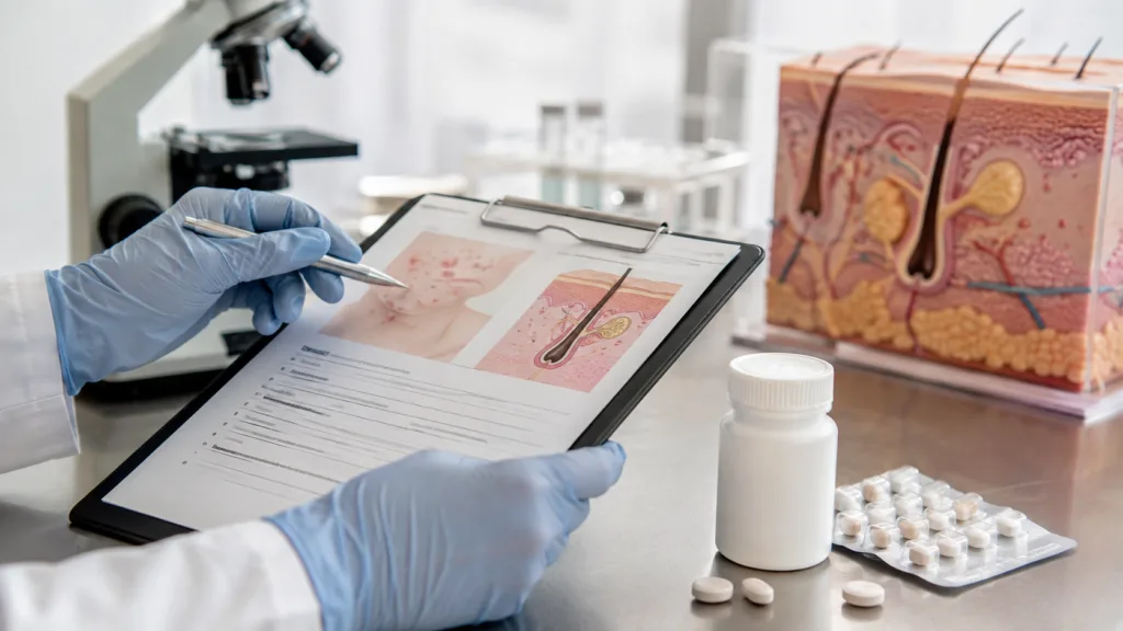 A representative image illustrating Sagimet Biosciences’ denifanstat research as the FDA clears an approximately 800-patient Phase 3 trial of the once-daily oral FASN inhibitor in moderate-to-severe acne.
