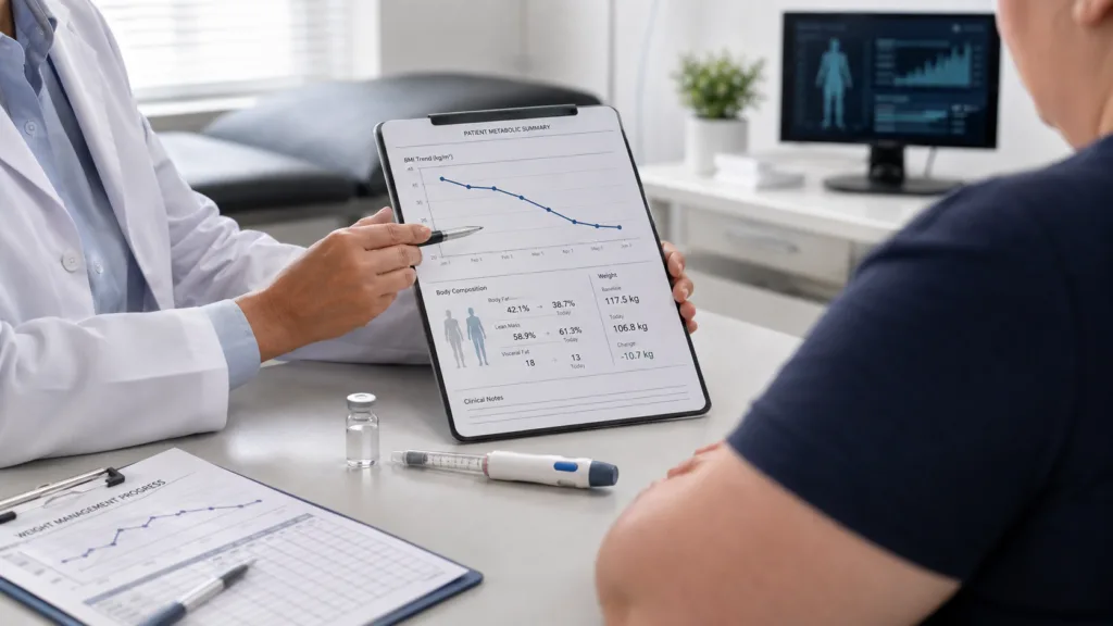 Rhythm Pharmaceuticals’ RM-718 showed an 11.6% mean BMI reduction after 16 weeks in preliminary acquired hypothalamic obesity data, supporting further study of the once-weekly injection against daily setmelanotide. Representative image.