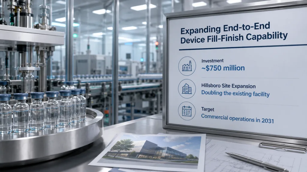 Genentech is investing about $750 million to add end-to-end device fill-finish capabilities in Oregon, doubling its Hillsboro manufacturing site and targeting commercial operations in 2031. Representative image.