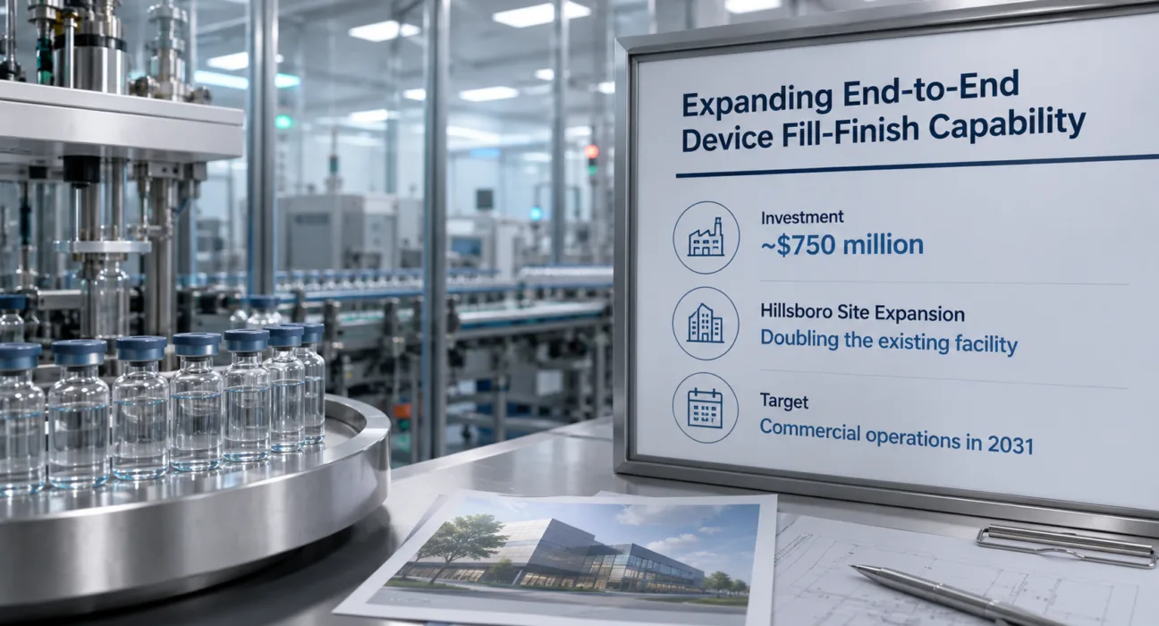 Genentech is investing about $750 million to add end-to-end device fill-finish capabilities in Oregon, doubling its Hillsboro manufacturing site and targeting commercial operations in 2031. Representative image.