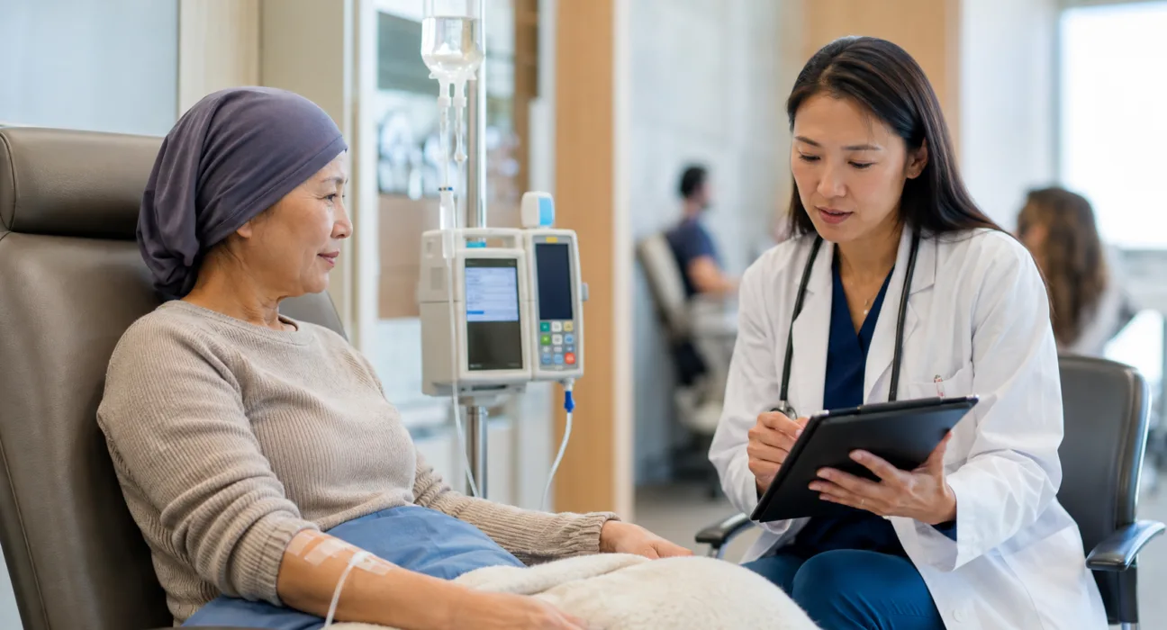 A patient receives hospital-based infusion therapy as Australia’s PBS listing of Minjuvi expands access to a chemotherapy-free immunotherapy combination for adults with relapsed or refractory follicular lymphoma. Representative image.