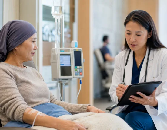 A patient receives hospital-based infusion therapy as Australia’s PBS listing of Minjuvi expands access to a chemotherapy-free immunotherapy combination for adults with relapsed or refractory follicular lymphoma. Representative image.