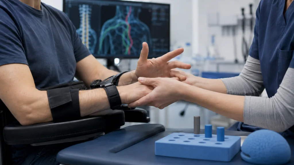 A representative image illustrating NervGen Pharma’s NVG-291 spinal cord injury program as the Phase 3 RESTORE trial prepares to test whether the therapy can improve hand function in adults living with chronic tetraplegia.