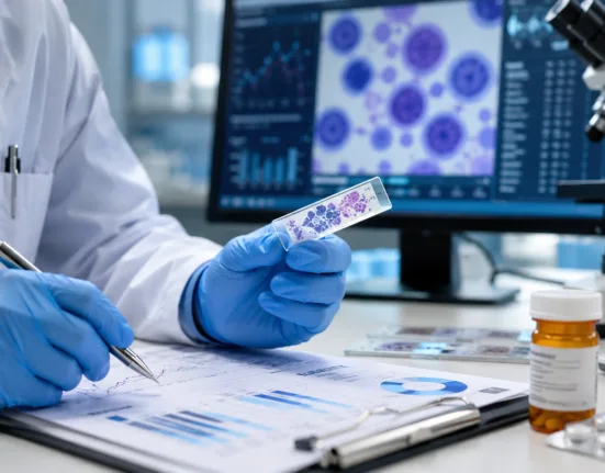 Representative image: Laboratory analysis of T-cell lymphoma samples as Corvus Pharmaceuticals reports durable soquelitinib responses in final Phase 1/1b data, supporting its ongoing pivotal Phase 3 peripheral T-cell lymphoma trial.