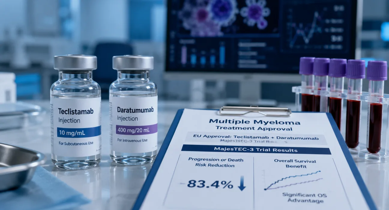 European approval of teclistamab plus daratumumab follows MajesTEC-3 results showing an 83.4% reduction in the risk of progression or death and a significant overall-survival advantage versus established multiple myeloma regimens. Representative image.