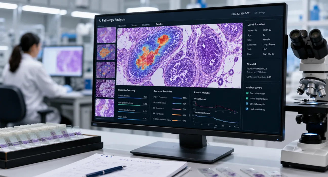 Tempus AI’s PRISM2 pathology foundation model showed strong retrospective performance across cancer detection, biomarker prediction and survival analysis, strengthening interest in general-purpose artificial intelligence for digital pathology. Representative image.