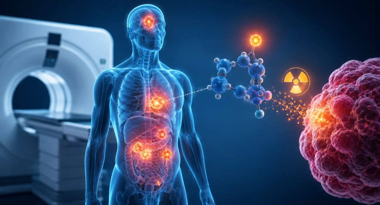 Radiotheranostics combines molecular imaging with targeted radioactive drugs, allowing clinicians to identify tumors carrying the therapeutic target before delivering systemic radiation treatment. Representative image.