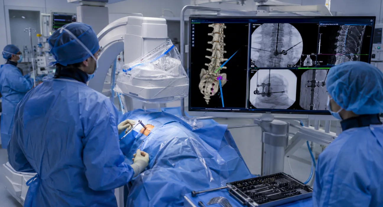 VB Spine’s acquisition of Augmedics’ CT-Fluoro technology could broaden use of the xvision augmented reality spine navigation platform by combining preoperative CT imaging with intraoperative 2D fluoroscopy. Representative image.