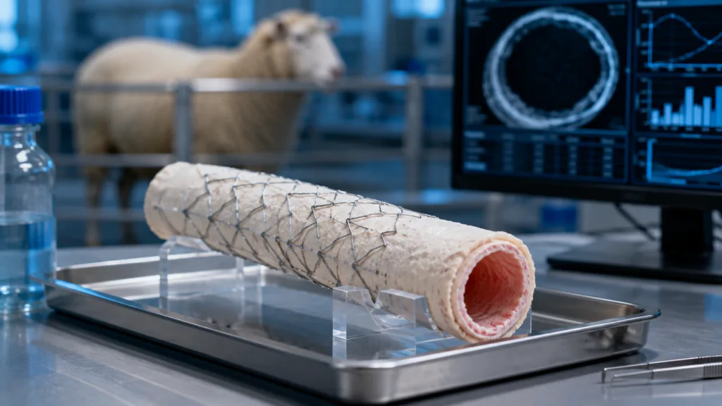 A Nature Communications study found Vascudyne’s externally supported bioengineered vessel remained patent for up to 550 days in sheep, including about a year without anticoagulation, supporting further evaluation of its long-term vascular graft potential. Representative image.