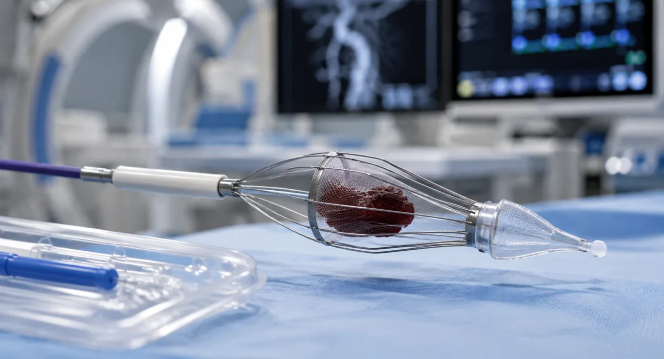 Vesalio’s FDA-cleared pVasc NET thrombectomy device combines clot retrieval with integrated distal filtration, putting a new approach to peripheral clot removal on track for a controlled US commercial launch later in 2026. Representative image.