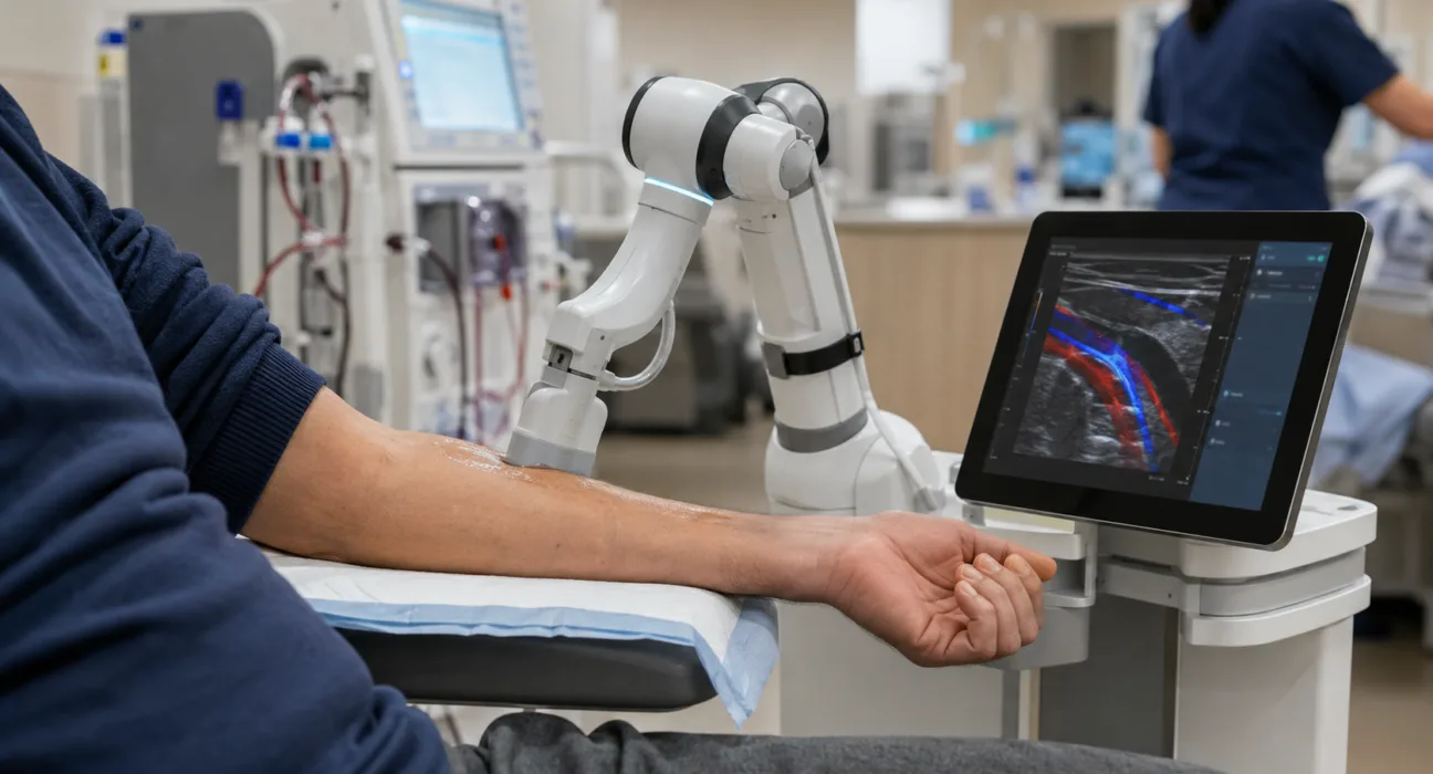 Vexev is advancing its VxWave robotic vascular ultrasound platform toward FDA 510(k) clearance and U.S. commercialization after raising $6 million to support regulatory work, manufacturing scale-up and deployment in dialysis care. Representative image.