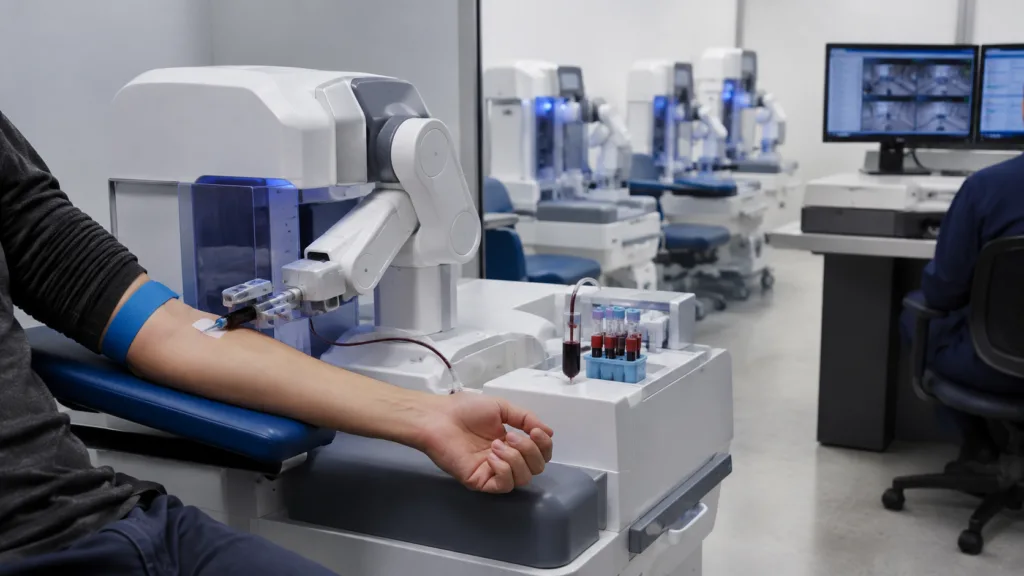 Vitestro’s Aletta autonomous robotic phlebotomy system has secured United States Food and Drug Administration De Novo marketing authorization, opening a new regulatory pathway for automated diagnostic blood draws and supervised multi-device operation in the United States. Representative image.