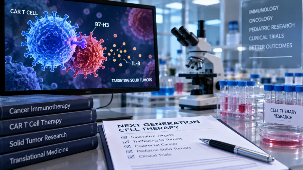 Next-generation CAR T cell therapy research advances as the US Food and Drug Administration clears a University of Colorado Anschutz Medical Campus clinical trial evaluating B7-H3 CAR T cells engineered to follow IL-8 signals into colorectal cancer and pediatric solid tumors. Representative image.