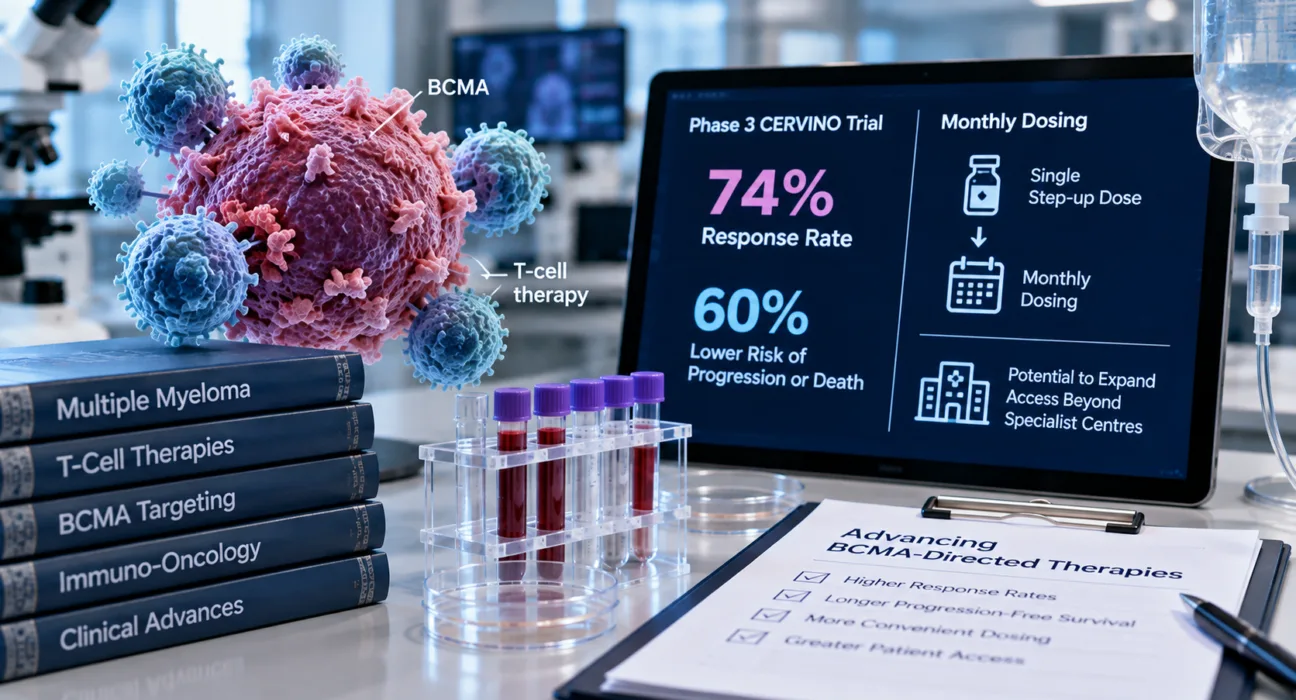 AbbVie’s etentamig delivered strong Phase 3 efficacy in relapsed multiple myeloma while its monthly dosing strategy could broaden access to BCMA-directed bispecific therapy. Representative image.