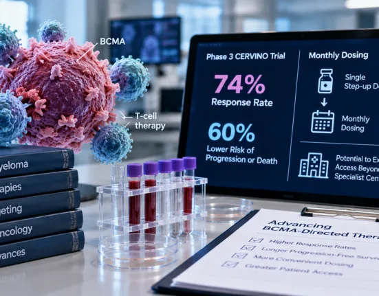 AbbVie’s etentamig delivered strong Phase 3 efficacy in relapsed multiple myeloma while its monthly dosing strategy could broaden access to BCMA-directed bispecific therapy. Representative image.