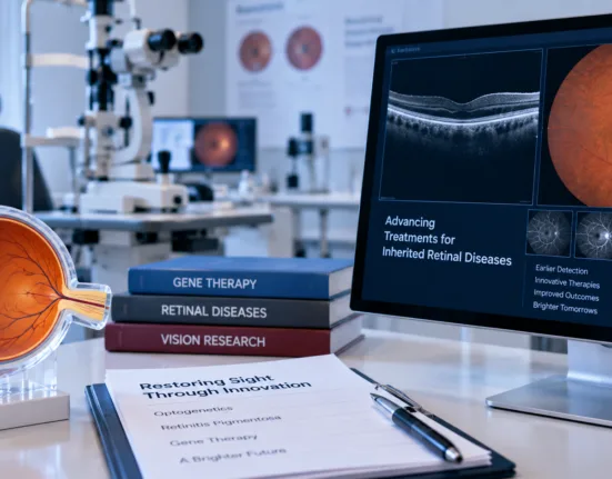 Nanoscope Therapeutics’ MOGENRY uses mutation-agnostic optogenetic gene therapy to make surviving retinal cells light-sensitive in severe retinitis pigmentosa. Representative image.