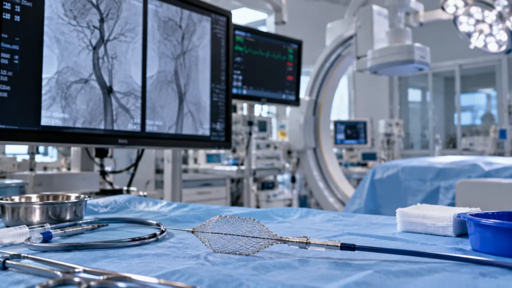 Emboline’s FDA-cleared Emboliner system provides cerebral and systemic embolic protection during TAVR and captured substantially more debris than Sentinel in randomized testing. Representative image.