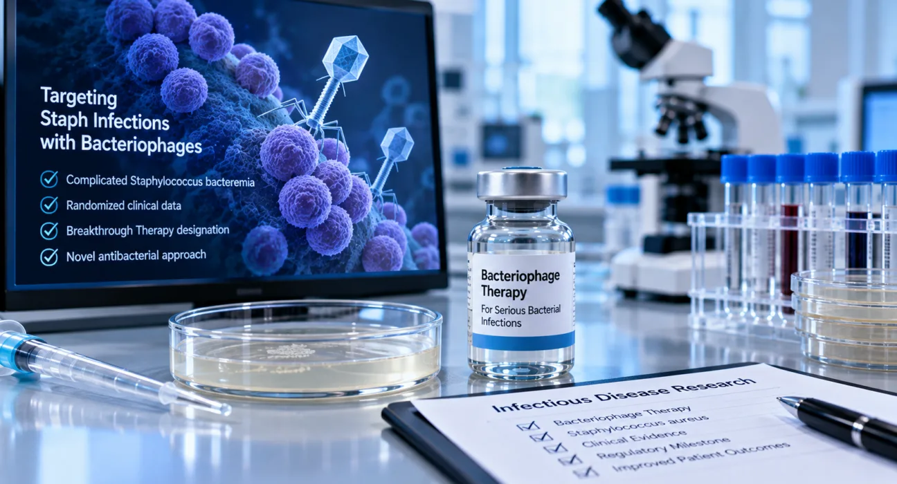 Bacteriophage therapy for antibiotic-resistant infections advances as the US Food and Drug Administration grants Breakthrough Therapy Designation to Armata Pharmaceuticals’ AP-SA02 for complicated Staphylococcus aureus bacteremia, highlighting a novel precision approach to serious bacterial infections. Representative image.