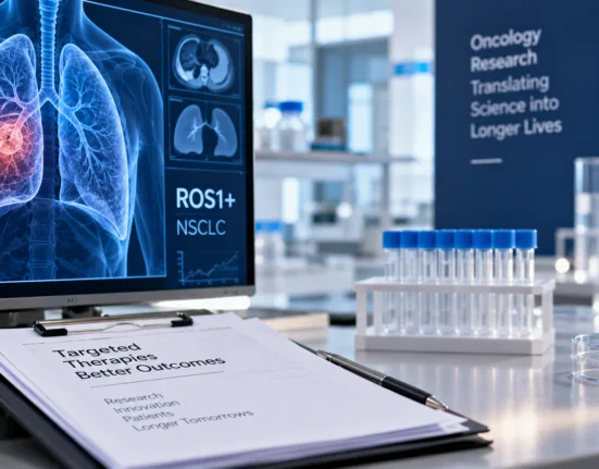 FDA approval of the updated IBTROZI label highlights a 49.7-month median duration of response in TKI-naïve ROS1-positive non-small cell lung cancer patients from the TRUST-I study. Representative image.