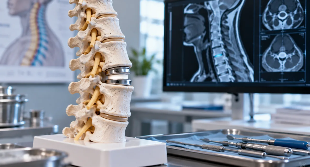 Synergy Spine Solutions reports 87.1% composite clinical success for the FDA-approved Synergy Disc versus 56.6% with ACDF at two years in its U.S. cervical disc replacement IDE study. Representative image.