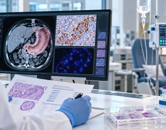 Representative image: Gastric cancer imaging and biomarker analysis illustrate ALX Oncology’s evorpacept results in HER2-positive, CD47-high tumors from the ASPEN-06 study.