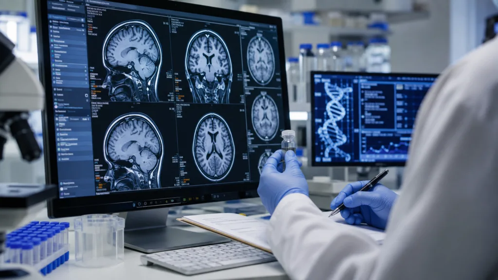 Representative image: Huntington’s disease gene therapy research as uniQure submits AMT-130 for accelerated FDA approval following three-year clinical data.