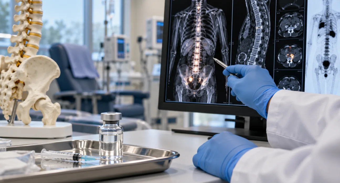 Representative image: Bone imaging and oncology treatment planning illustrate Teva’s FDA approval of DEGEVMA, a denosumab biosimilar to Xgeva for cancer-related bone disease.