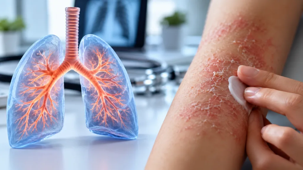 Representative image of asthma and atopic dermatitis research as Aclaris Therapeutics’ investigational antibody ATI-052 demonstrates promising Phase 1b clinical results, reducing airway inflammation by 59% and improving eczema severity by 58%.