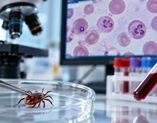 Representative image of babesiosis research and tick-borne infection testing as 60 Degrees Pharmaceuticals reports promising parasite clearance results in patients with relapsing babesiosis treated with tafenoquine-based combination therapy.