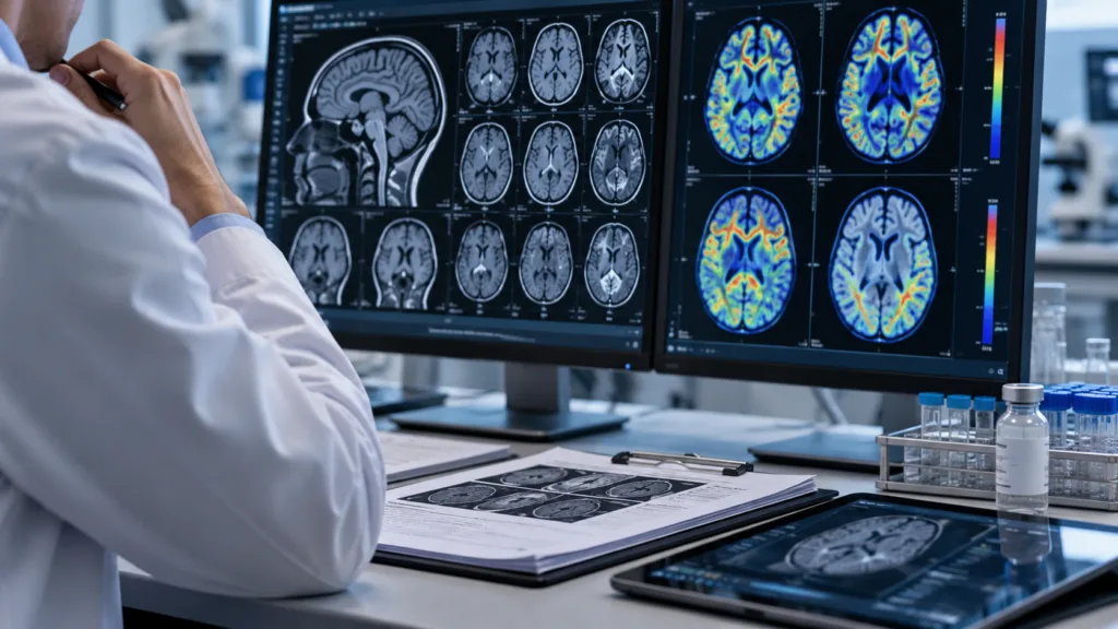Representative image of Alzheimer's disease research and brain imaging as Acumen Pharmaceuticals discontinues its experimental drug sabirnetug (ACU193) after the Phase 2 ALTITUDE-AD trial fails to slow cognitive decline despite significant amyloid plaque reduction.
