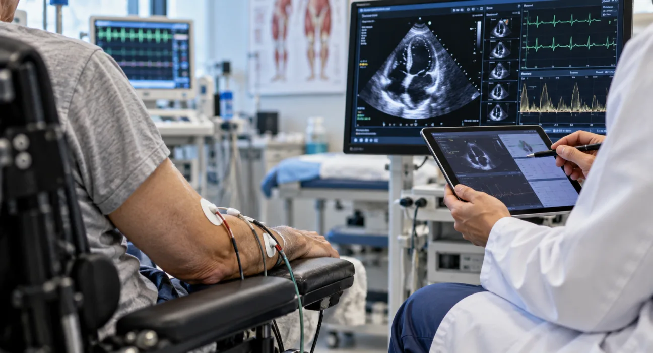 Representative image: Cardiac imaging and patient monitoring illustrate BridgeBio Pharma’s BBP-418 heart-function data in LGMD2I/R9 ahead of the FDA decision.