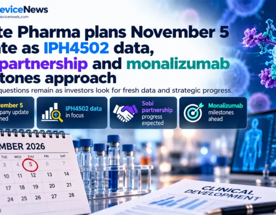 Editorial infographic highlighting Innate Pharma’s November 5, 2026 update, featuring a clinical research laboratory, immunotherapy imagery, a calendar, and key developments involving IPH4502, the Sobi partnership and monalizumab.