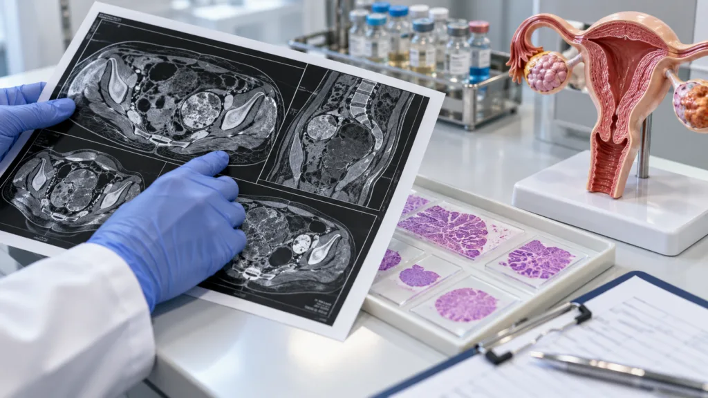 Representative image of ovarian cancer research as Genmab’s Rina-S shows a 57% reduction in the risk of death in a Phase 3 trial for platinum-resistant ovarian cancer.
