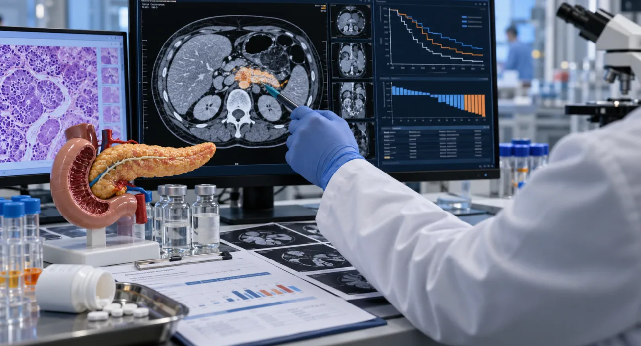 Representative image of pancreatic cancer research as Tango Therapeutics’ vopimetostat and Revolution Medicines’ daraxonrasib combination achieves an 82% response rate in a Phase 1/2 trial.