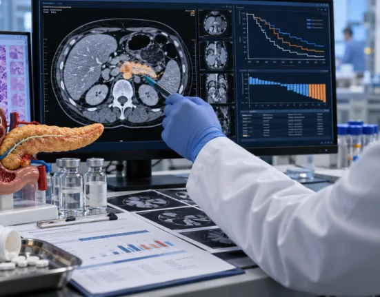 Representative image of pancreatic cancer research as Tango Therapeutics’ vopimetostat and Revolution Medicines’ daraxonrasib combination achieves an 82% response rate in a Phase 1/2 trial.