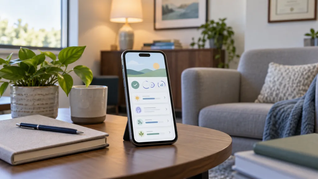 Representative image Smartphone-based digital therapy illustrates FDA-cleared Motivista from Click Therapeutics for treating negative symptoms of schizophrenia alongside standard care.