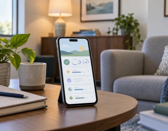 Representative image Smartphone-based digital therapy illustrates FDA-cleared Motivista from Click Therapeutics for treating negative symptoms of schizophrenia alongside standard care.