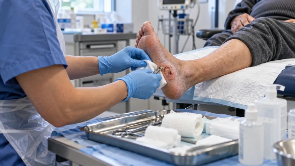 Representative image of diabetic foot ulcer treatment as Applied Biologics begins its Phase 3 BIOxHEAL trial to evaluate chronic wound healing.