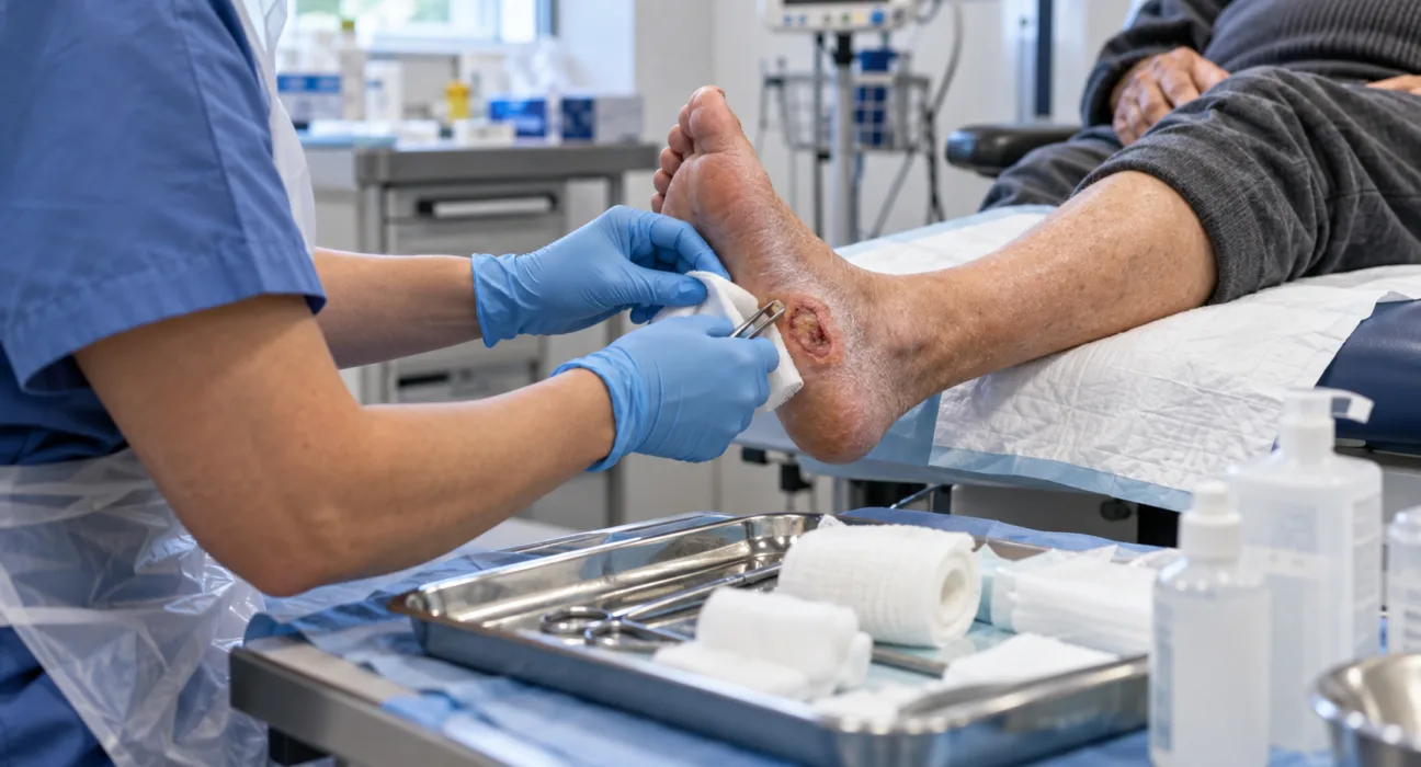 Representative image of diabetic foot ulcer treatment as Applied Biologics begins its Phase 3 BIOxHEAL trial to evaluate chronic wound healing.