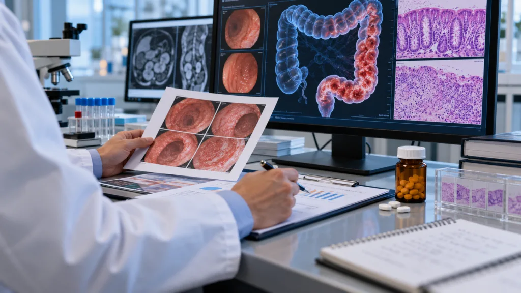 Representative image of ulcerative colitis research as Odyssey Therapeutics’ oral drug OD-001 achieves 27% clinical remission in a Phase 2a trial, showing promising treatment potential.